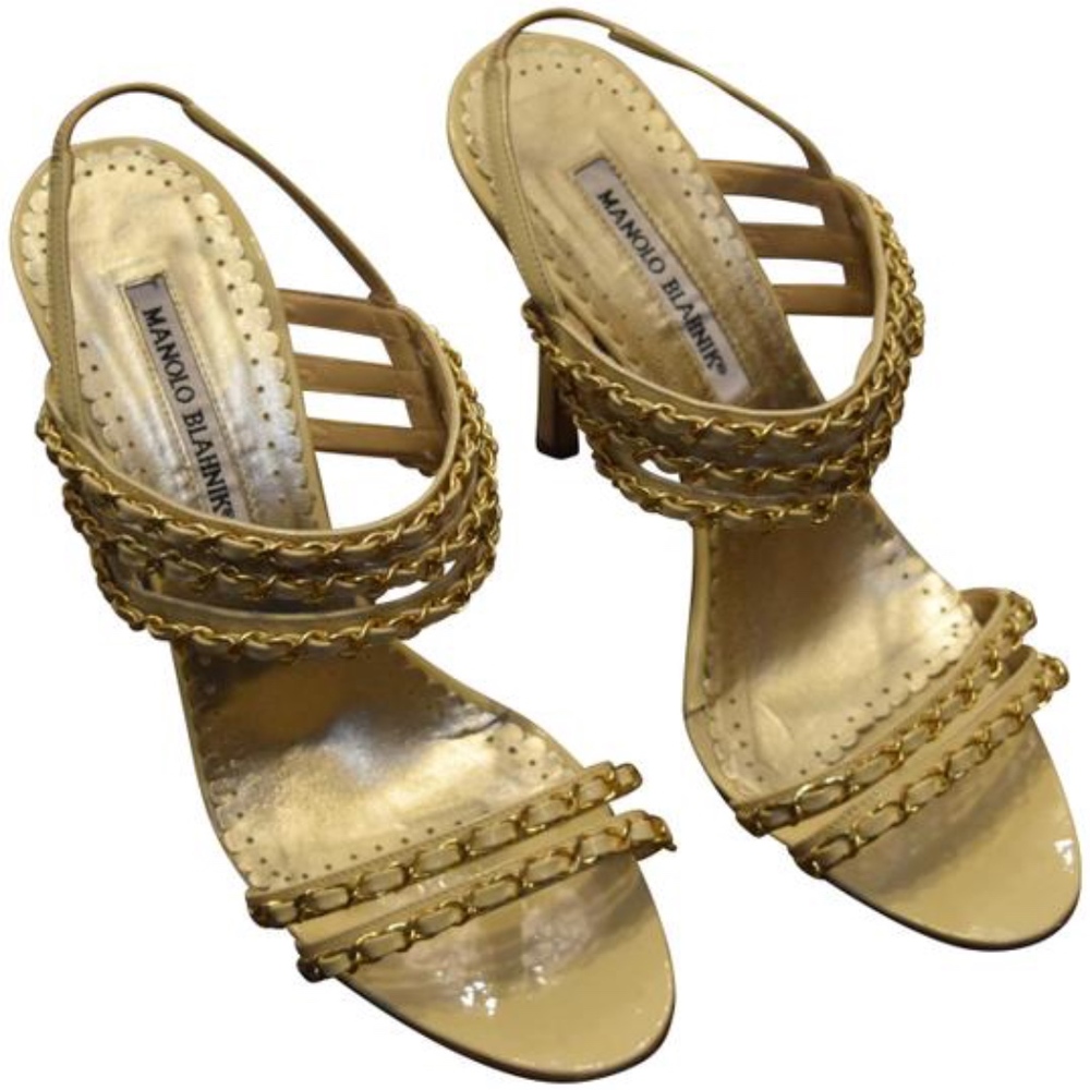 Manolo Blahnik Cream Leather Strappy Heel Size 8.5